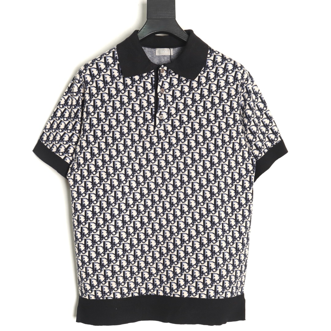 Dior classic monogram jacquard knitted Polo short sleeve