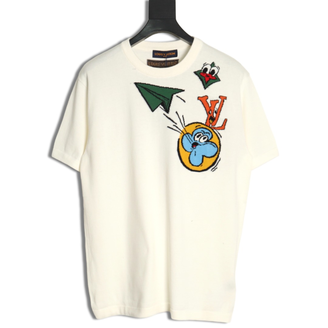 Louis Vuitton Airplane Jacquard Crew Neck Knit Short Sleeves