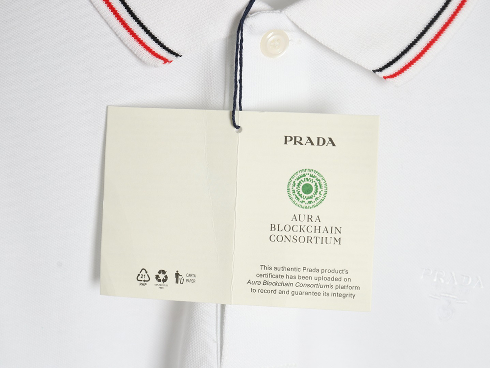Prada small embroidered logo red edge short-sleeved polo shirt