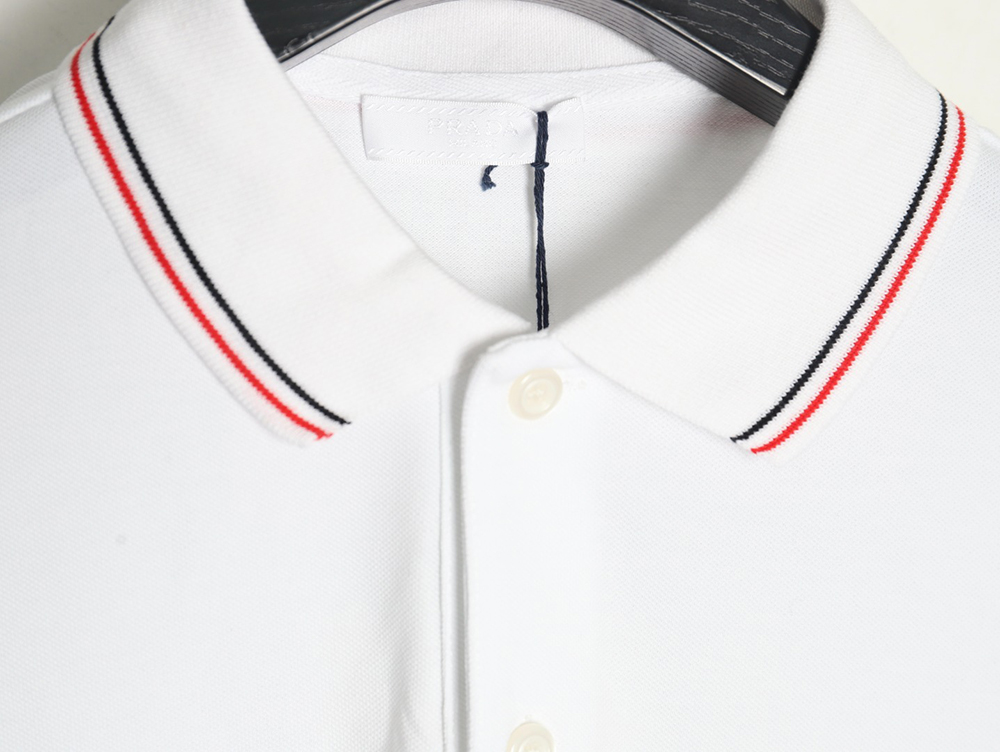 Prada small embroidered logo red edge short-sleeved polo shirt