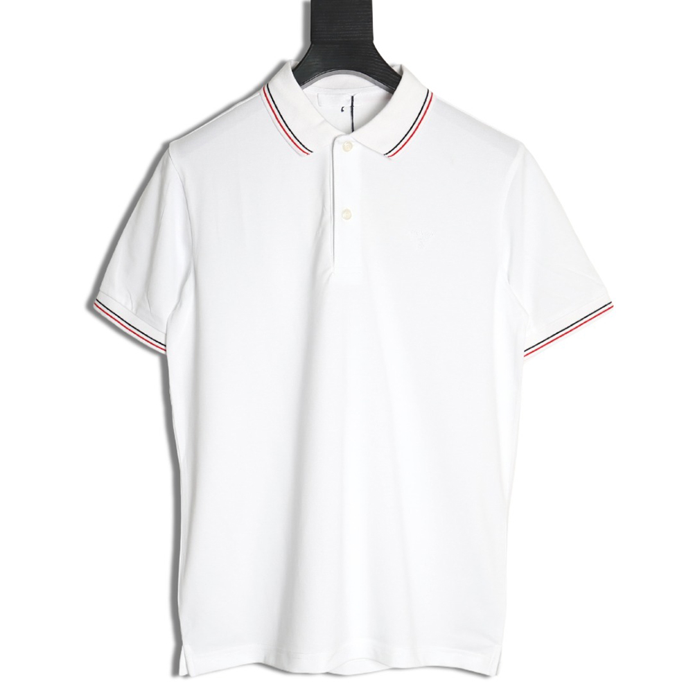Prada small embroidered logo red edge short-sleeved polo shirt