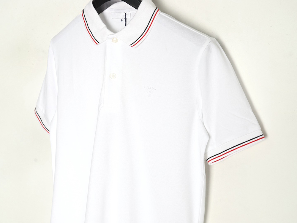 Prada small embroidered logo red edge short-sleeved polo shirt