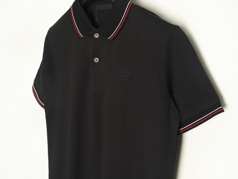 Prada small embroidered logo red edge short-sleeved polo shirt TSK1