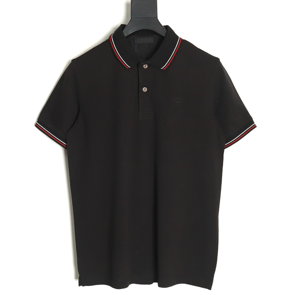 Prada small embroidered logo red edge short-sleeved polo shirt TSK1