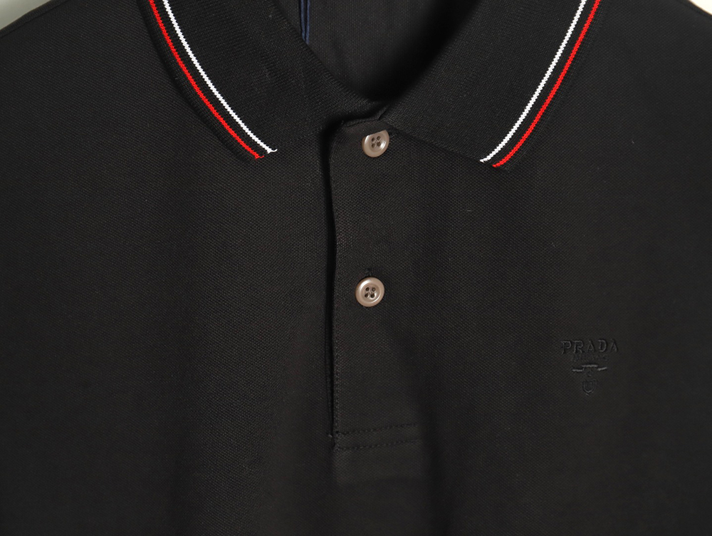 Prada small embroidered logo red edge short-sleeved polo shirt TSK1