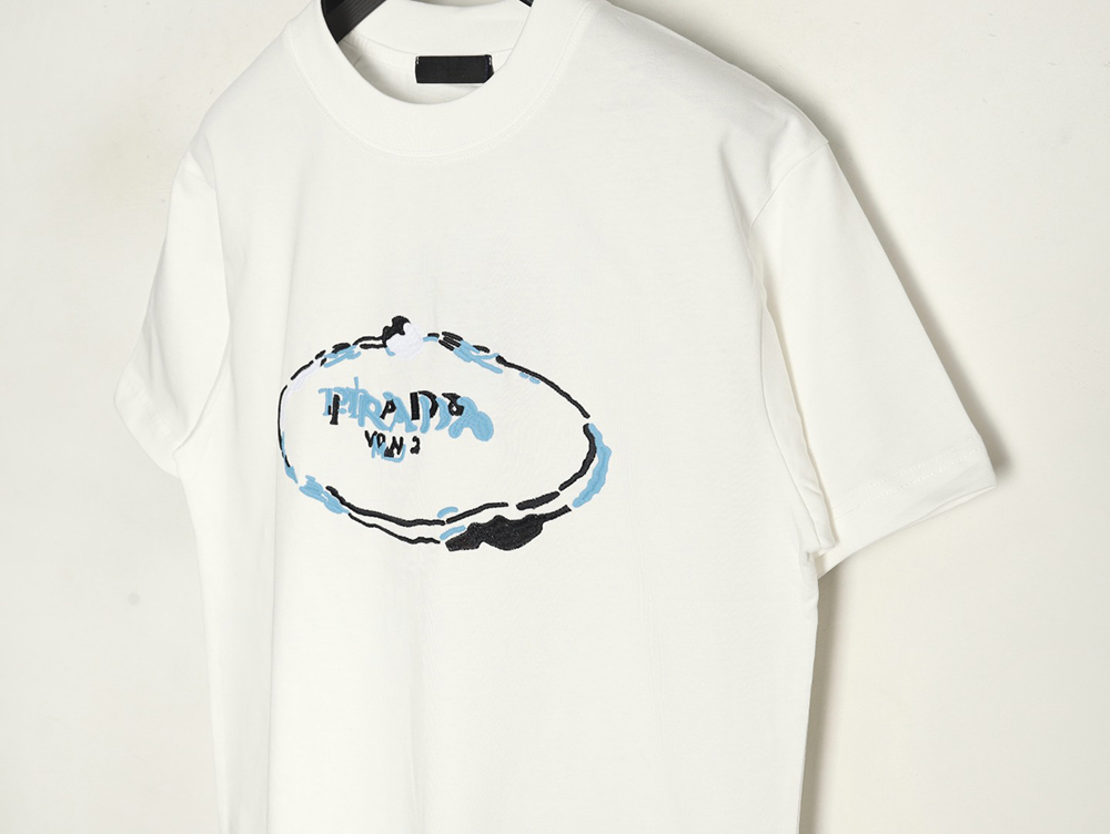 Prada Overlapping Logo Lettering Embroidered Short Sleeve T-Shirt