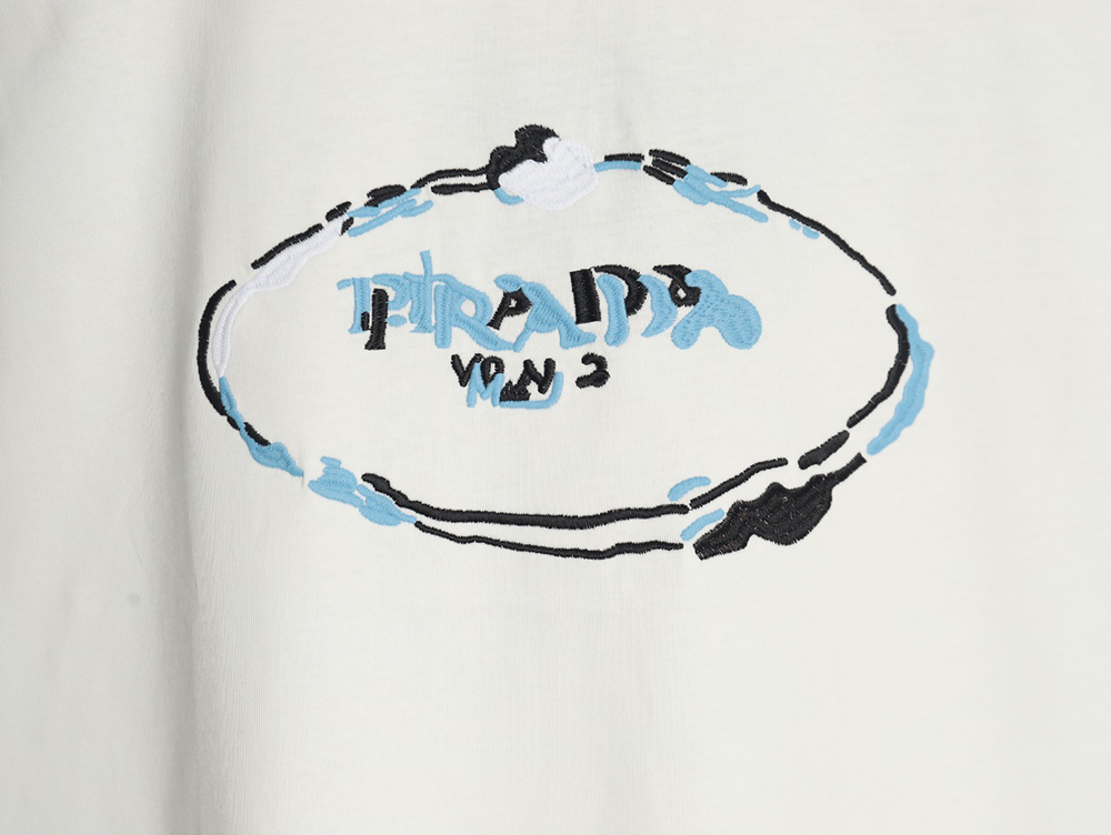 Prada Overlapping Logo Lettering Embroidered Short Sleeve T-Shirt