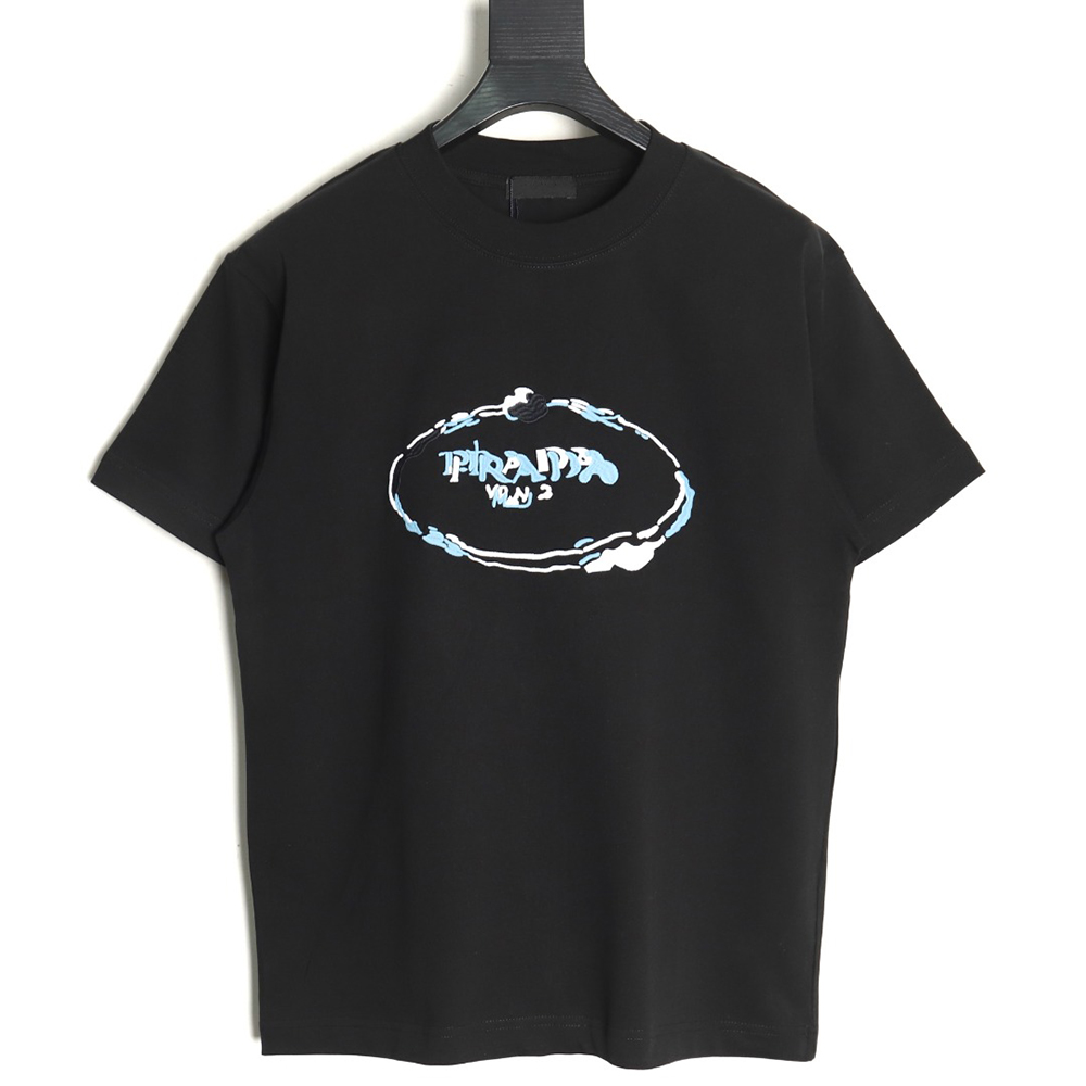 Prada Overlapping Logo Lettering Embroidered Short Sleeve T-Shirt TSK1