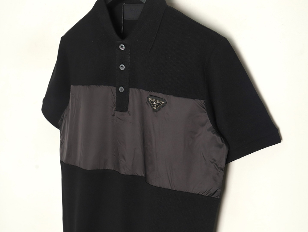Prada triangle logo nylon patchwork Polo short sleeve