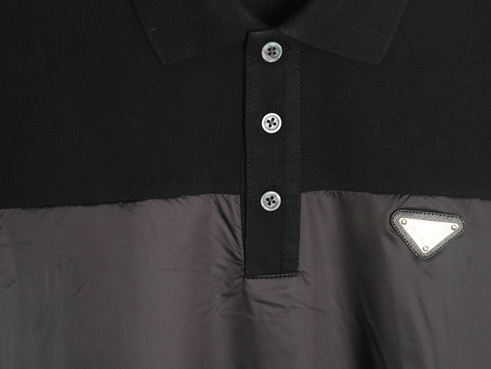 Prada triangle logo nylon patchwork Polo short sleeve