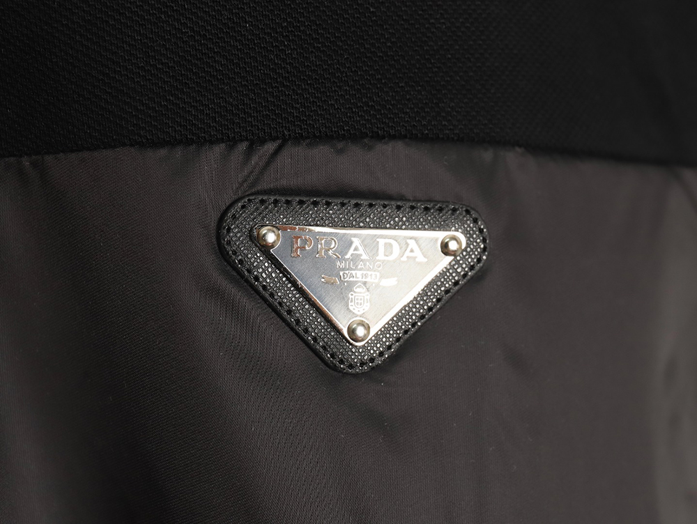 Prada triangle logo nylon patchwork Polo short sleeve