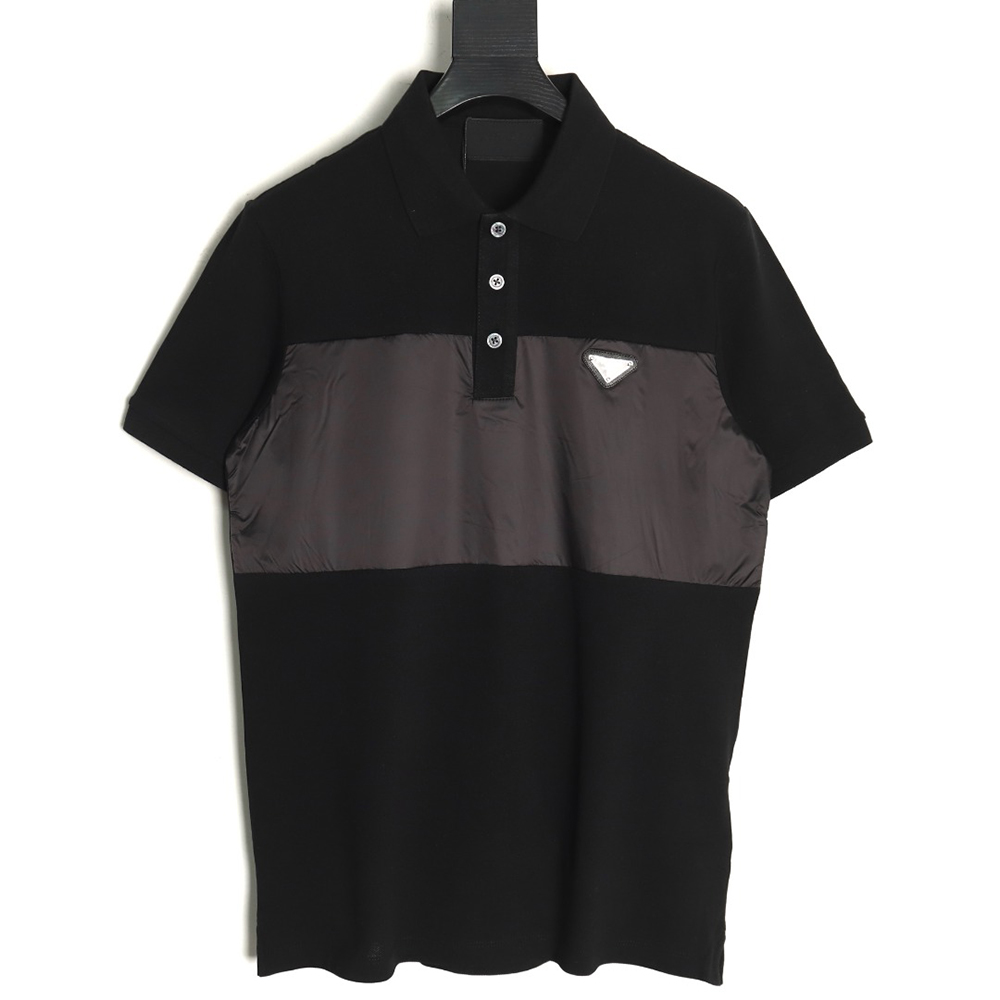 Prada triangle logo nylon patchwork Polo short sleeve