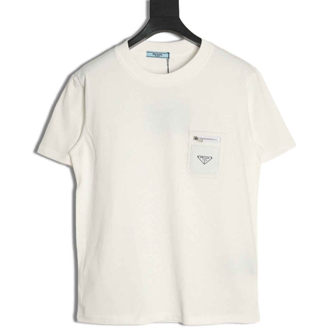 Prada triangle logo leather tag pocket short sleeves