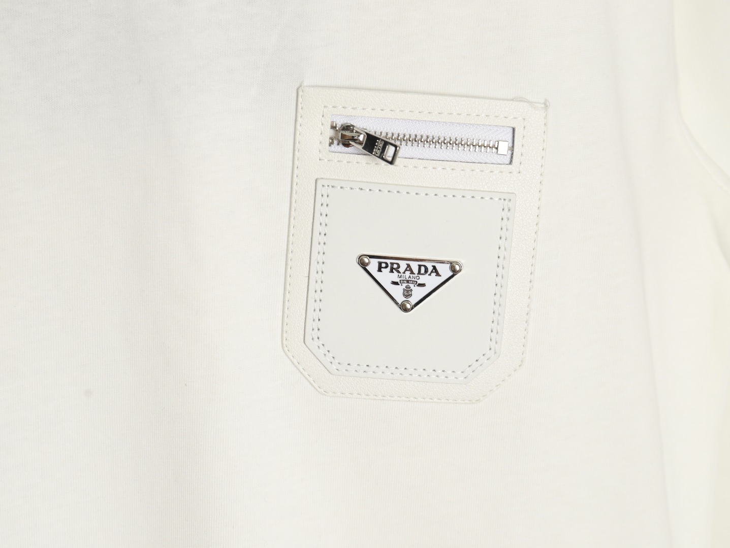 Prada triangle logo leather tag pocket short sleeves