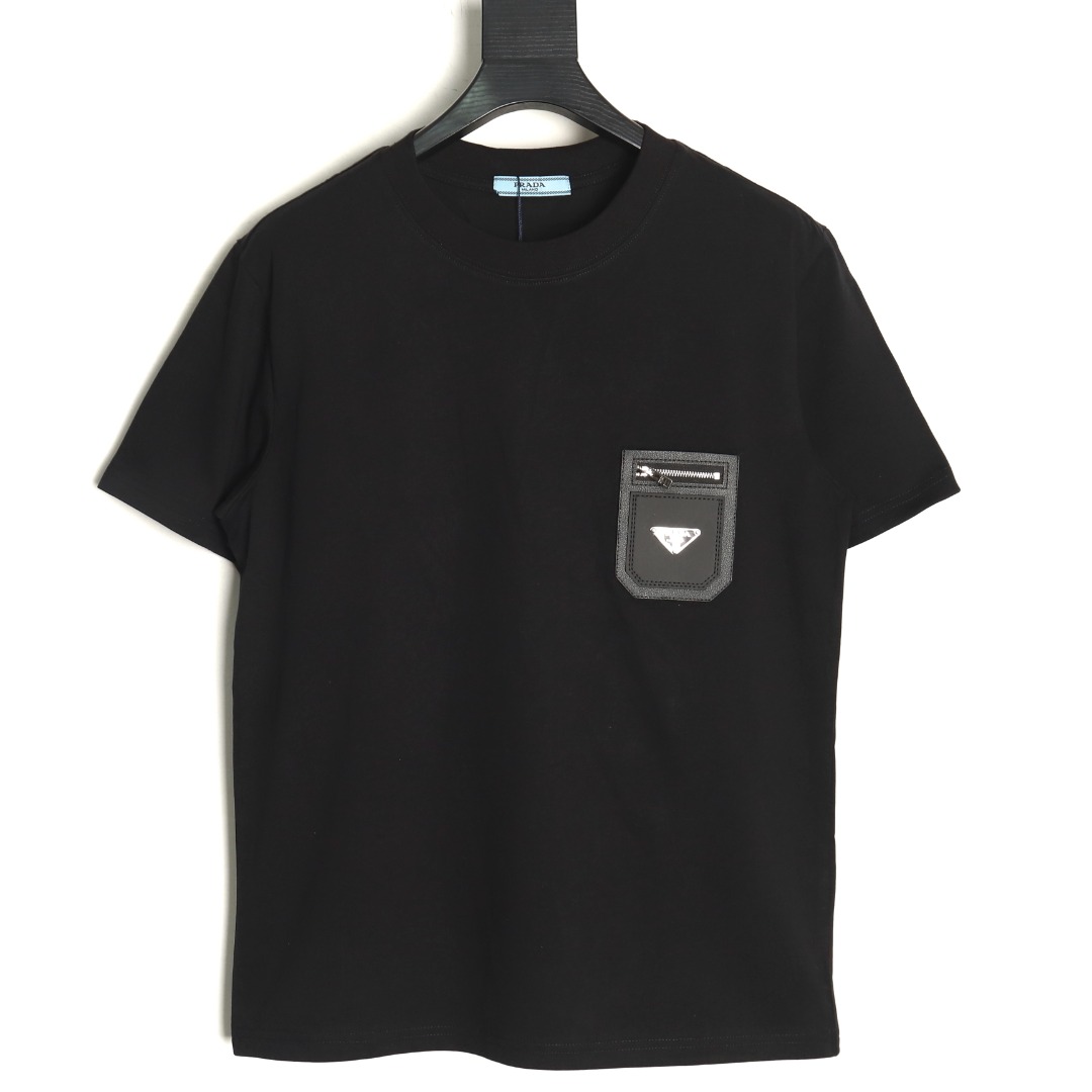 Prada triangle logo leather tag pocket short sleeves TSK1