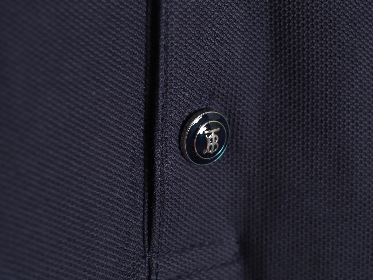 Burberry Button BT Logo Short Sleeve Polo Shirt Navy Blue