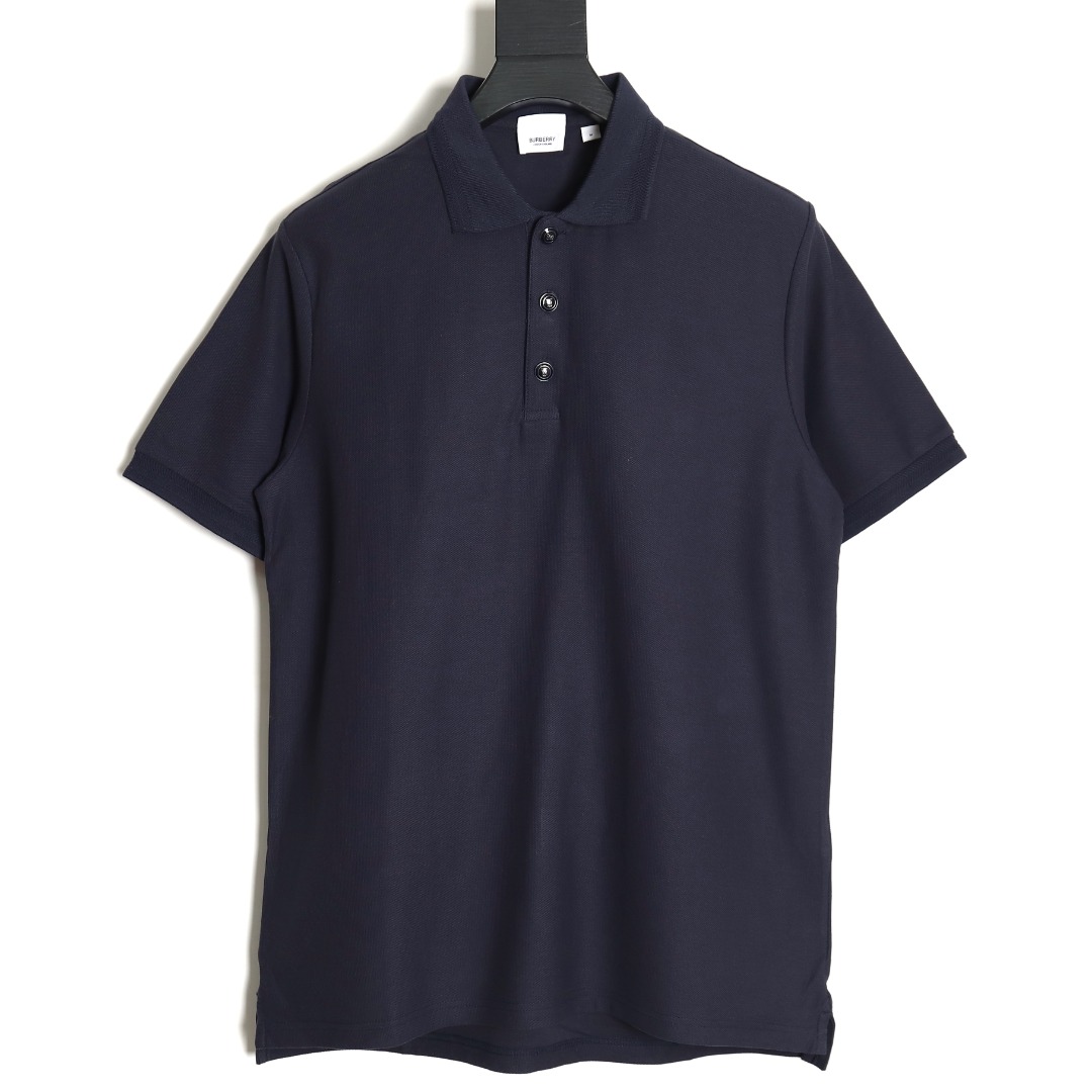 Burberry Button BT Logo Short Sleeve Polo Shirt Navy Blue
