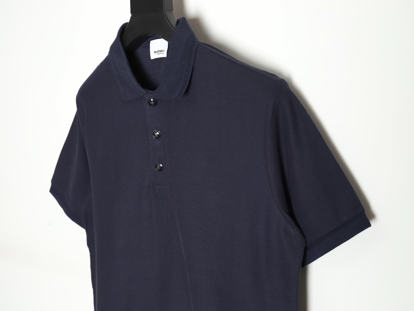 Burberry Button BT Logo Short Sleeve Polo Shirt Navy Blue