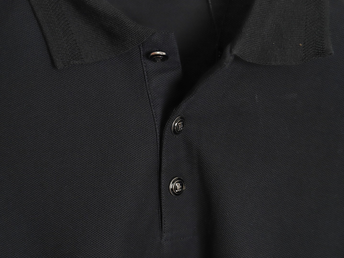 Burberry Button BT Logo Short Sleeve Polo Shirt Black