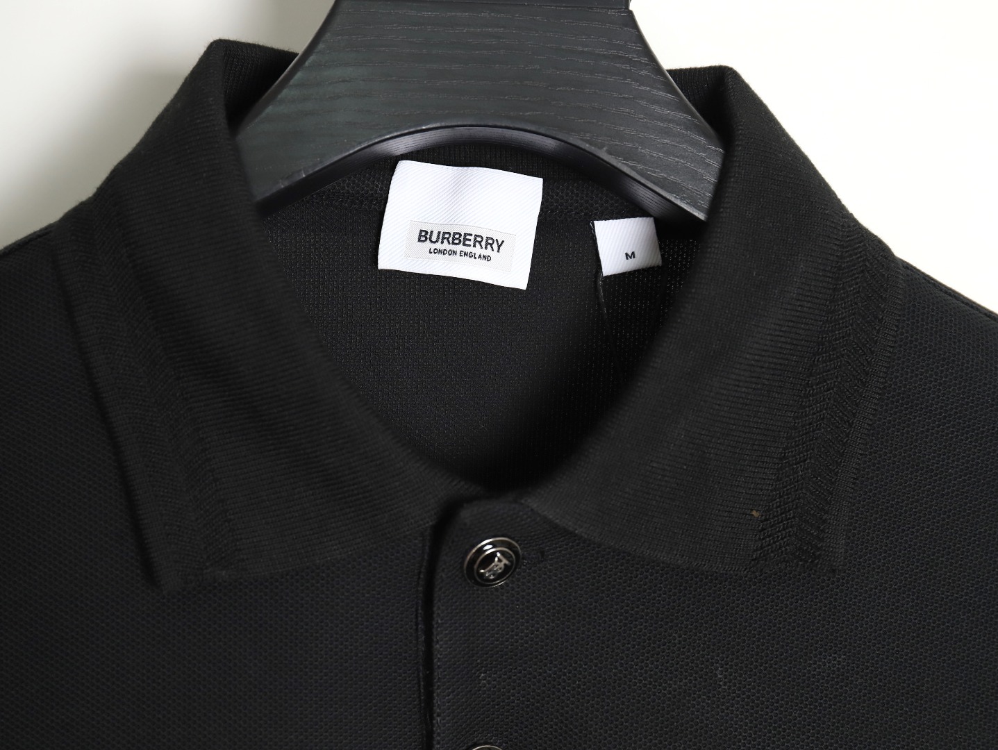 Burberry Button BT Logo Short Sleeve Polo Shirt Black