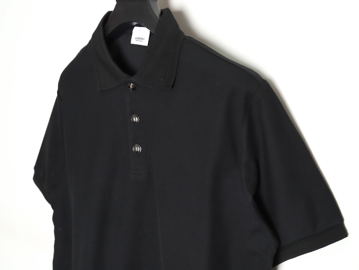 Burberry Button BT Logo Short Sleeve Polo Shirt Black