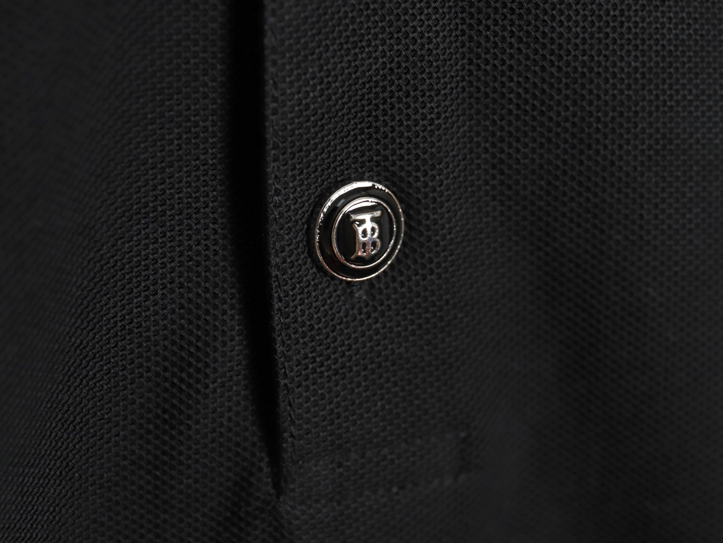 Burberry Button BT Logo Short Sleeve Polo Shirt Black