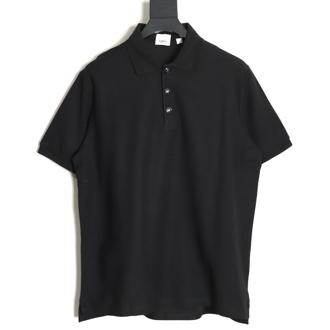 Burberry Button BT Logo Short Sleeve Polo Shirt Black