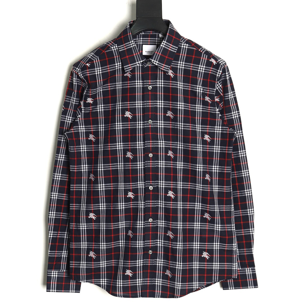 Burberry all over print war horse plaid long sleeve shirt TSK1