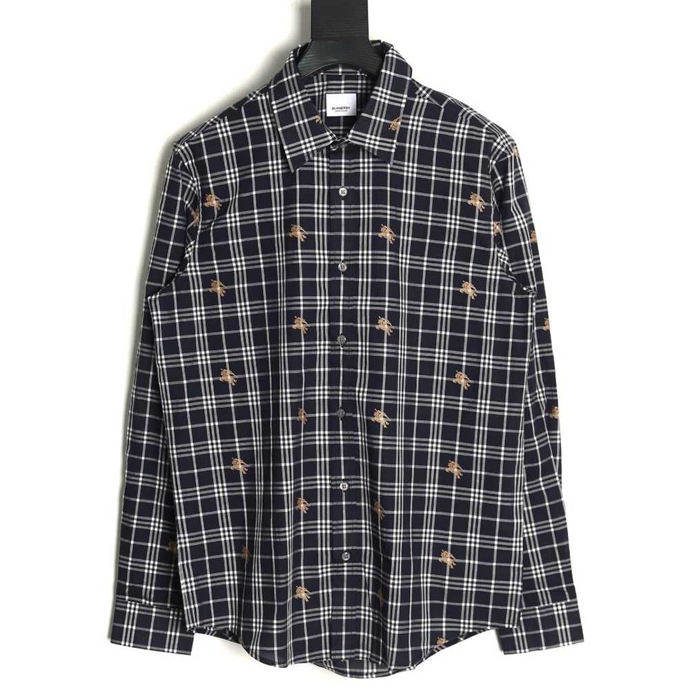 Burberry all over print war horse plaid long sleeve shirt TSK2