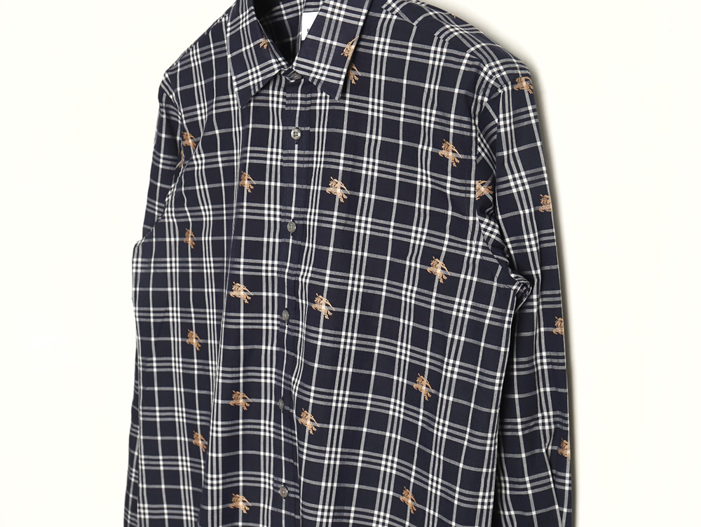 Burberry all over print war horse plaid long sleeve shirt TSK2