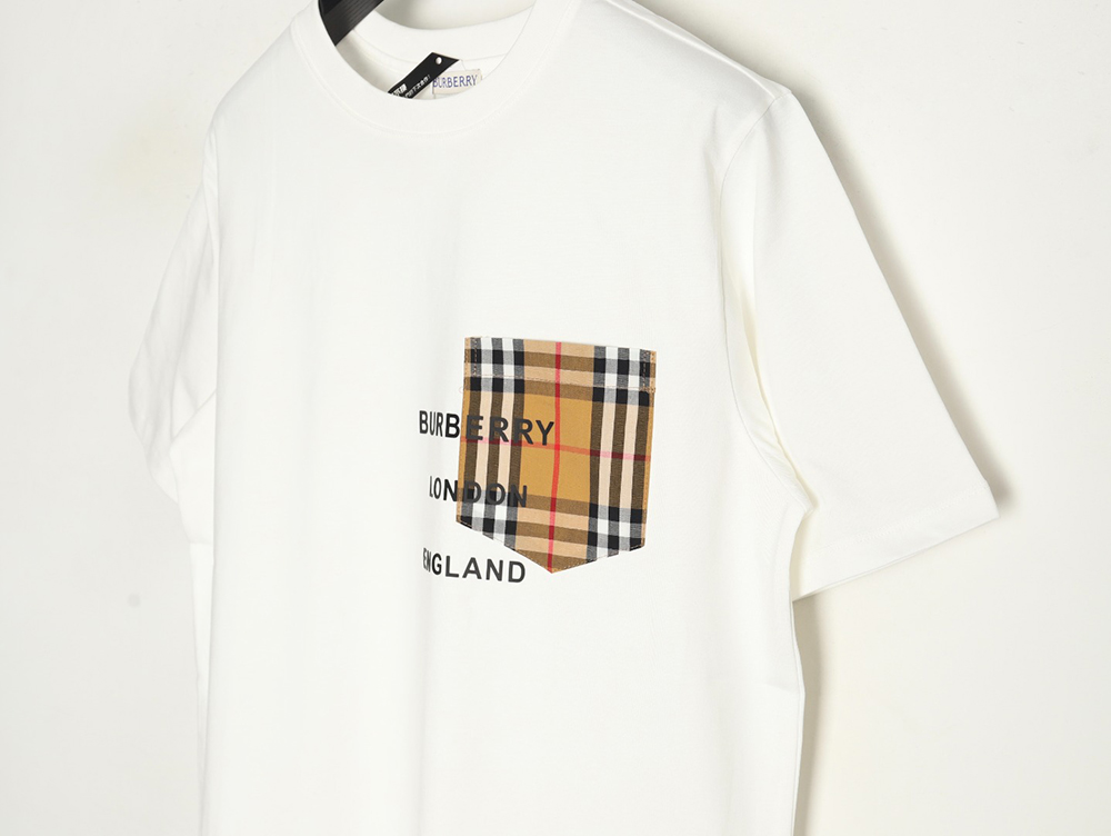 Burberry Check Pocket Taped Letters Short Sleeves