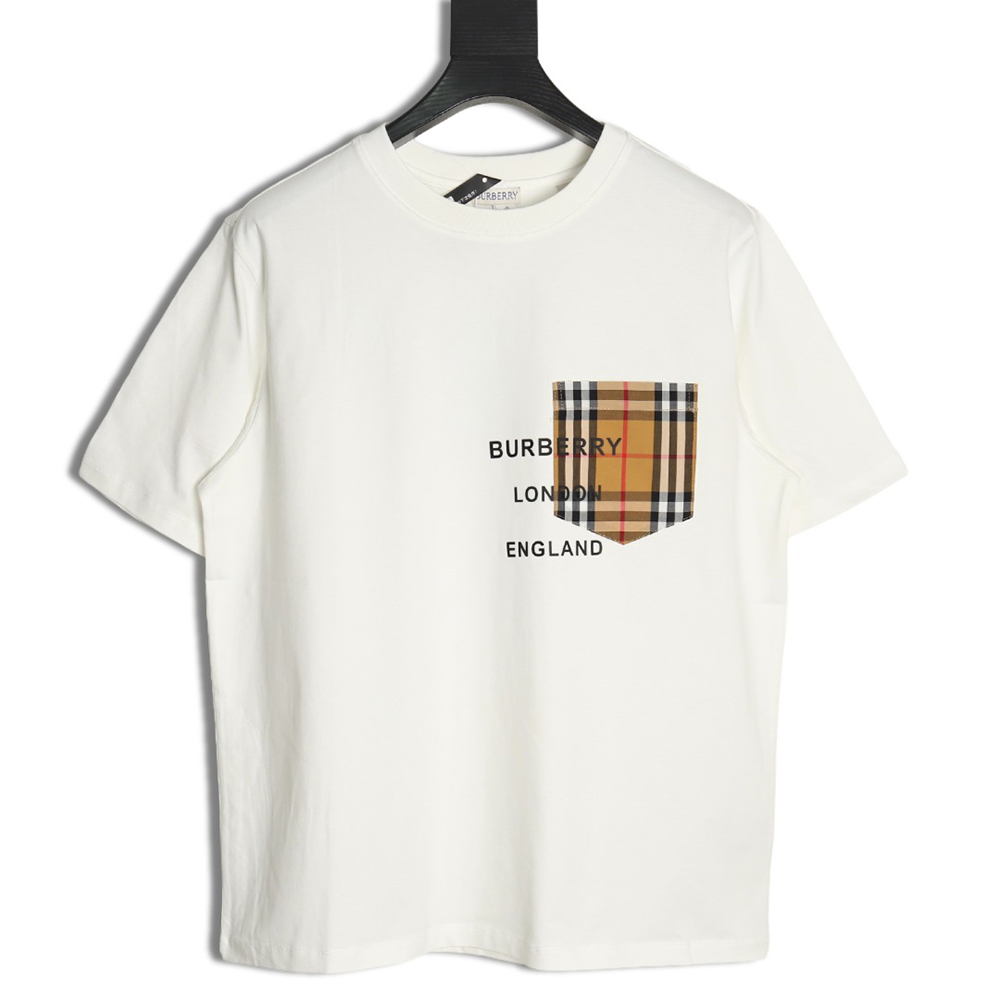 Burberry Check Pocket Taped Letters Short Sleeves