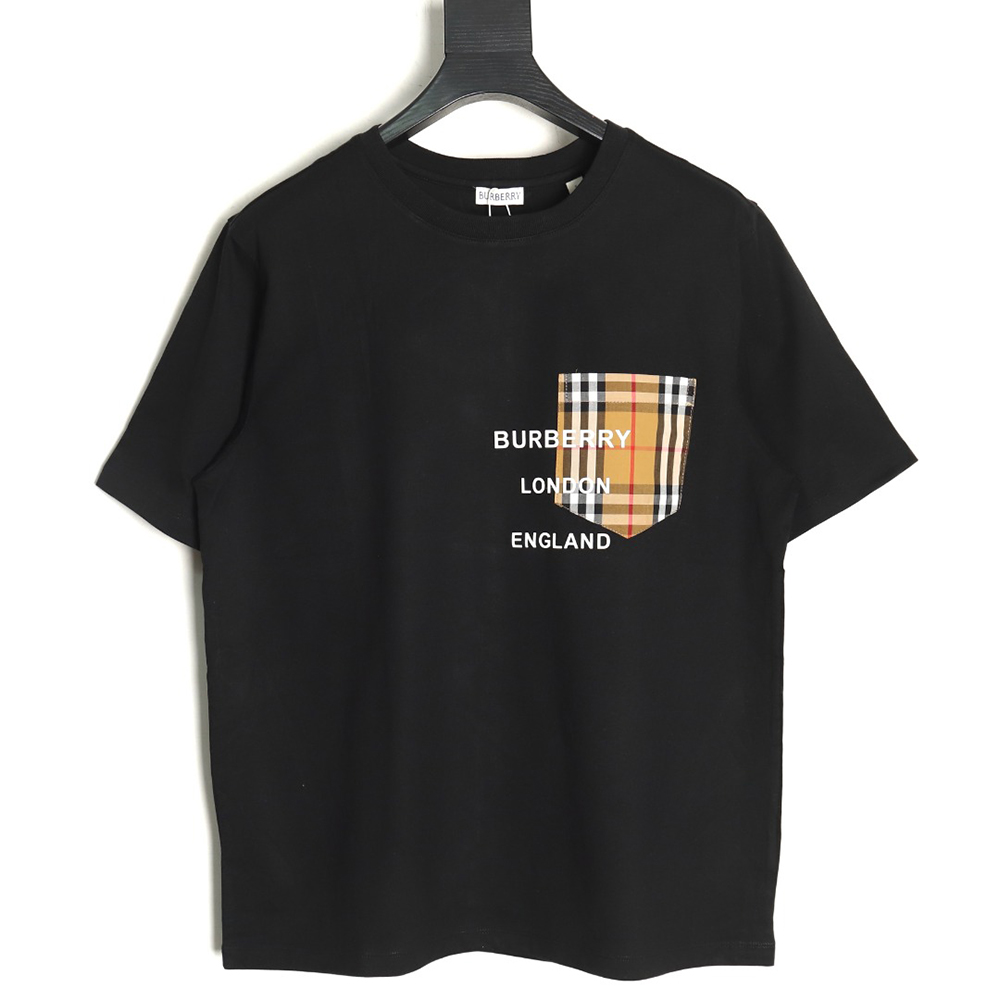 Burberry Check Pocket Taped Letters Short Sleeves TSK1
