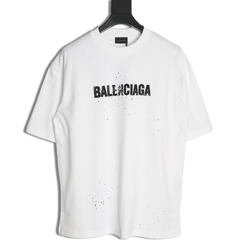 Balenciaga Mottled Letters Ink Print Short Sleeve T-shirt