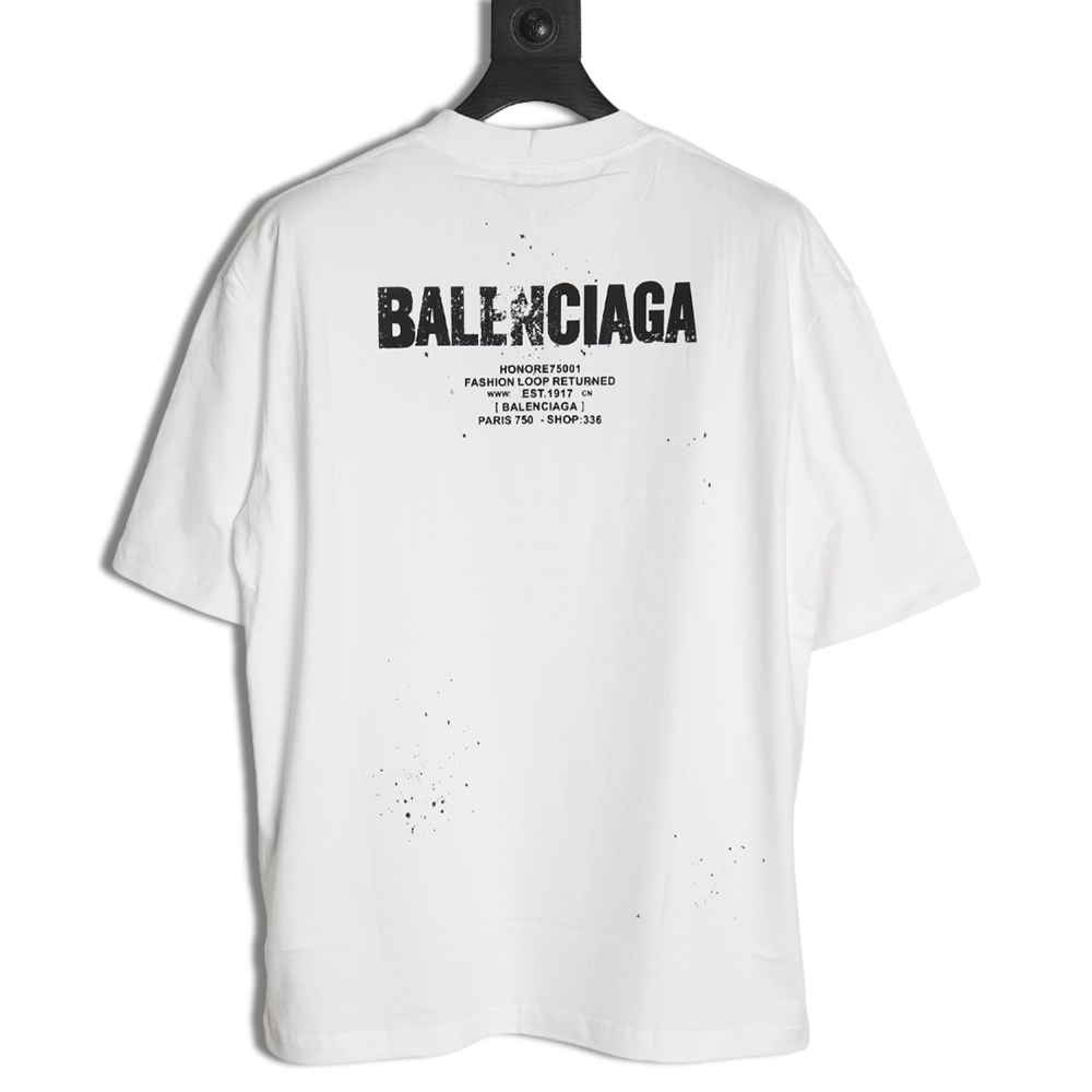 Balenciaga Mottled Letters Ink Print Short Sleeve T-shirt