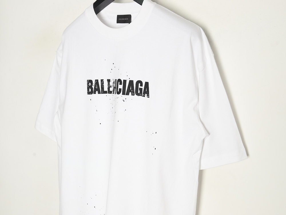 Balenciaga Mottled Letters Ink Print Short Sleeve T-shirt