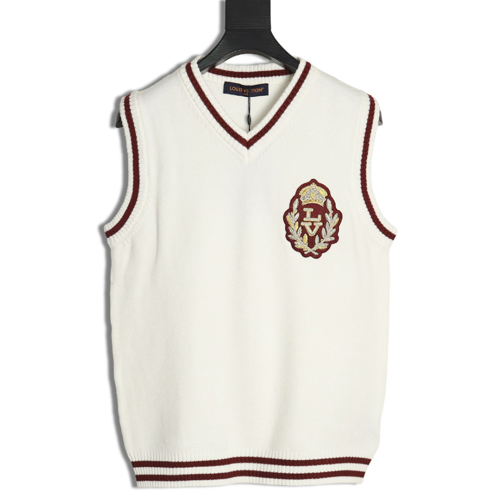 Louis Vuitton badge contrast lettering embroidered knitted vest