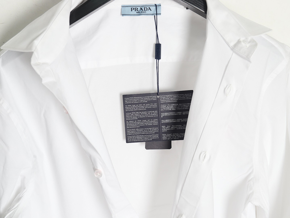 Prada Embroidered Lettering Poplin Long Sleeve Shirt