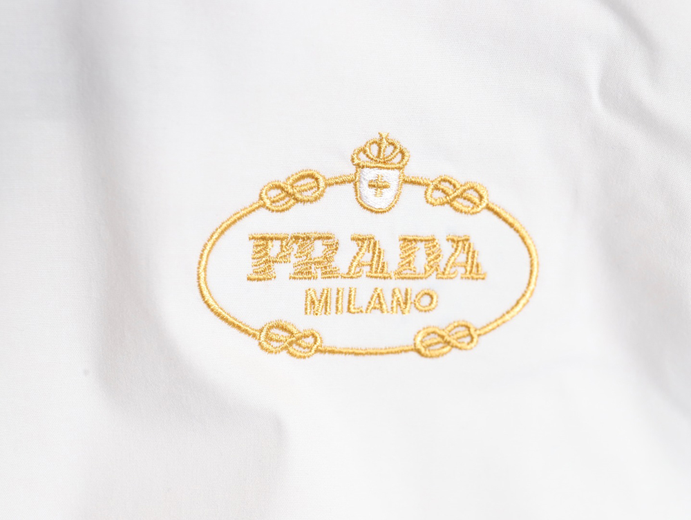 Prada Embroidered Lettering Poplin Long Sleeve Shirt