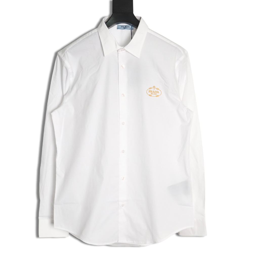 Prada Embroidered Lettering Poplin Long Sleeve Shirt