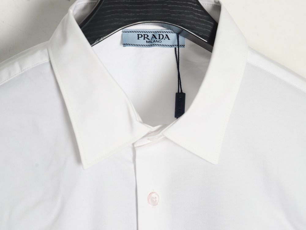 Prada Embroidered Lettering Poplin Long Sleeve Shirt