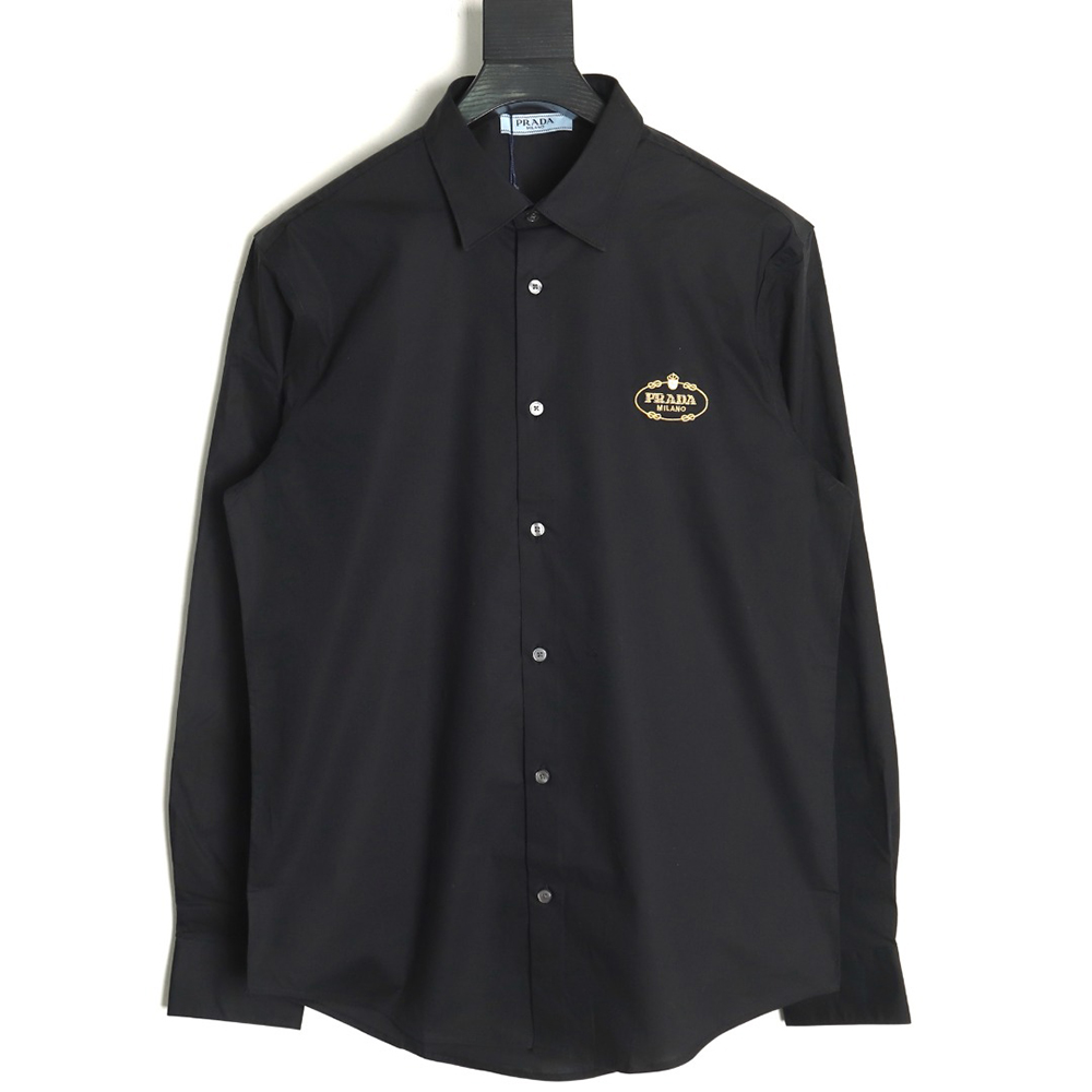 Prada Embroidered Lettering Poplin Long Sleeve Shirt TSK1