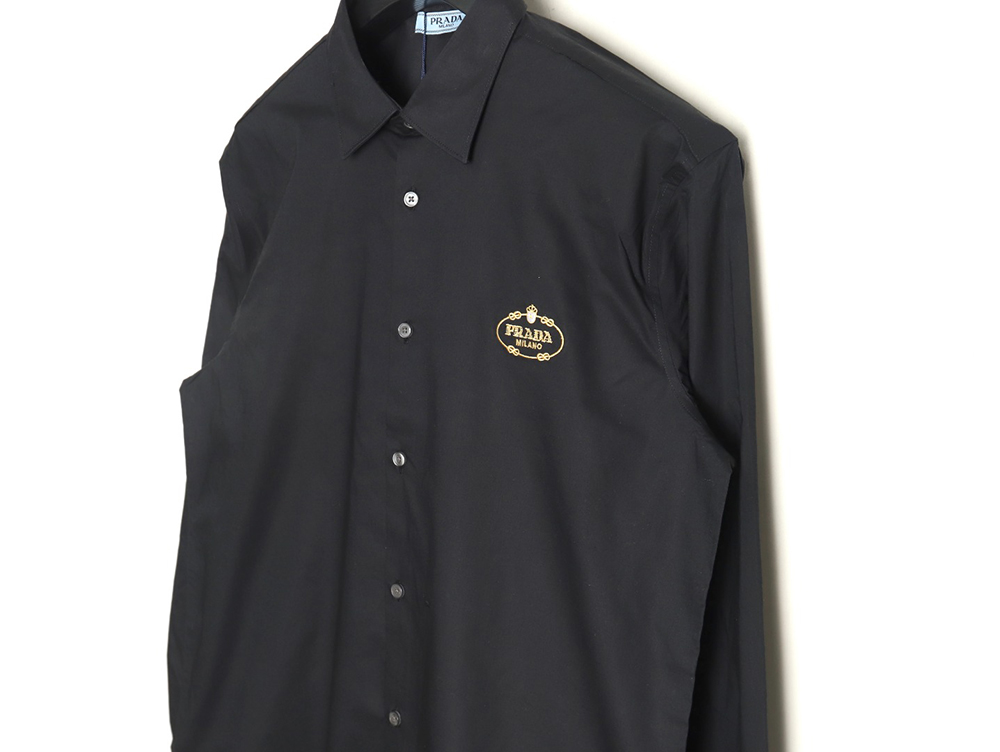 Prada Embroidered Lettering Poplin Long Sleeve Shirt TSK1