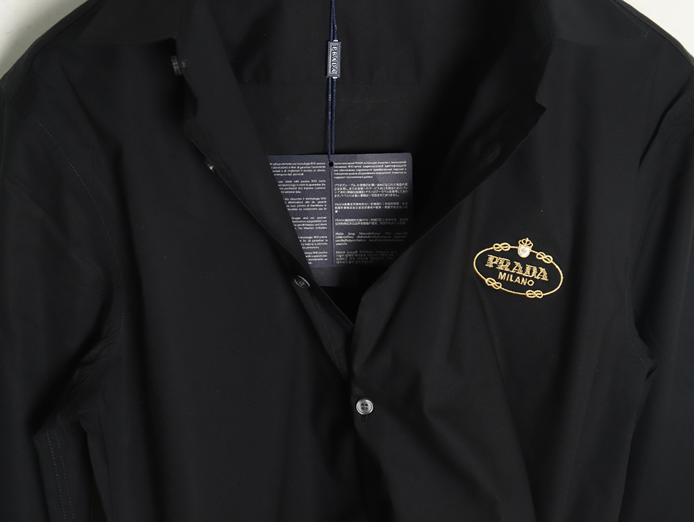 Prada Embroidered Lettering Poplin Long Sleeve Shirt TSK1