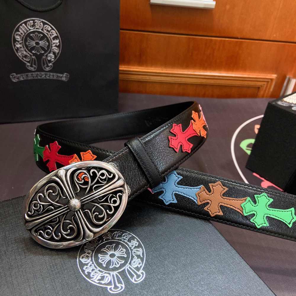 Chrome Hearts Multicolor Cross Leather Belts 500055 38mm