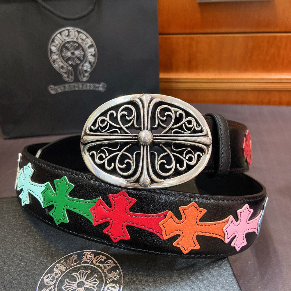 Chrome Hearts Multicolor Cross Leather Belts 500055 38mm