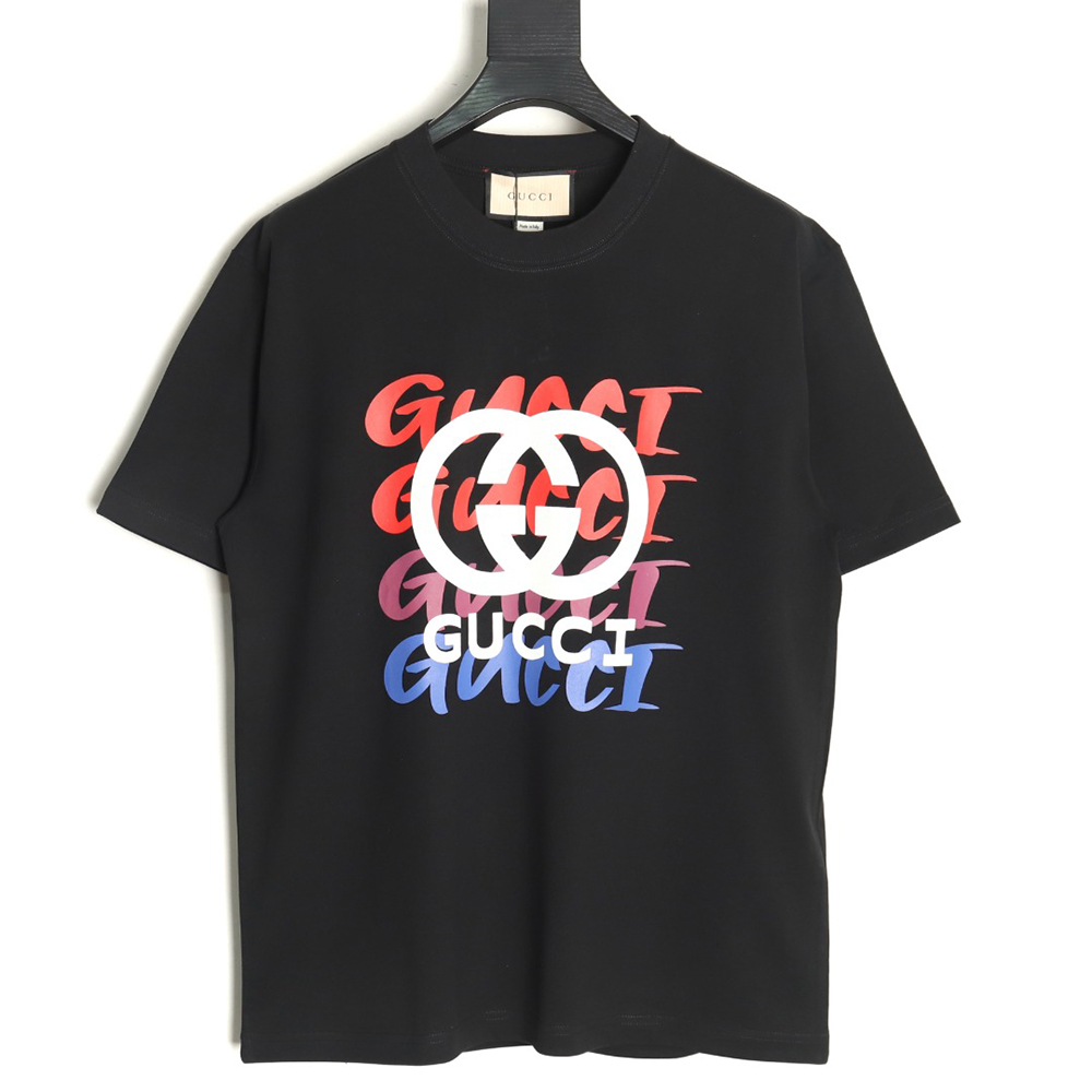 Gucci gradient slogan double G print short sleeves TSK1