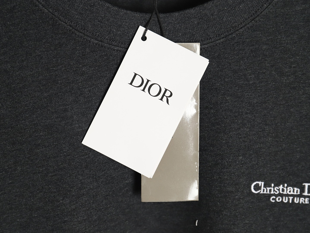 Dior Embroidered Lettering Grey Short Sleeve T-Shirt