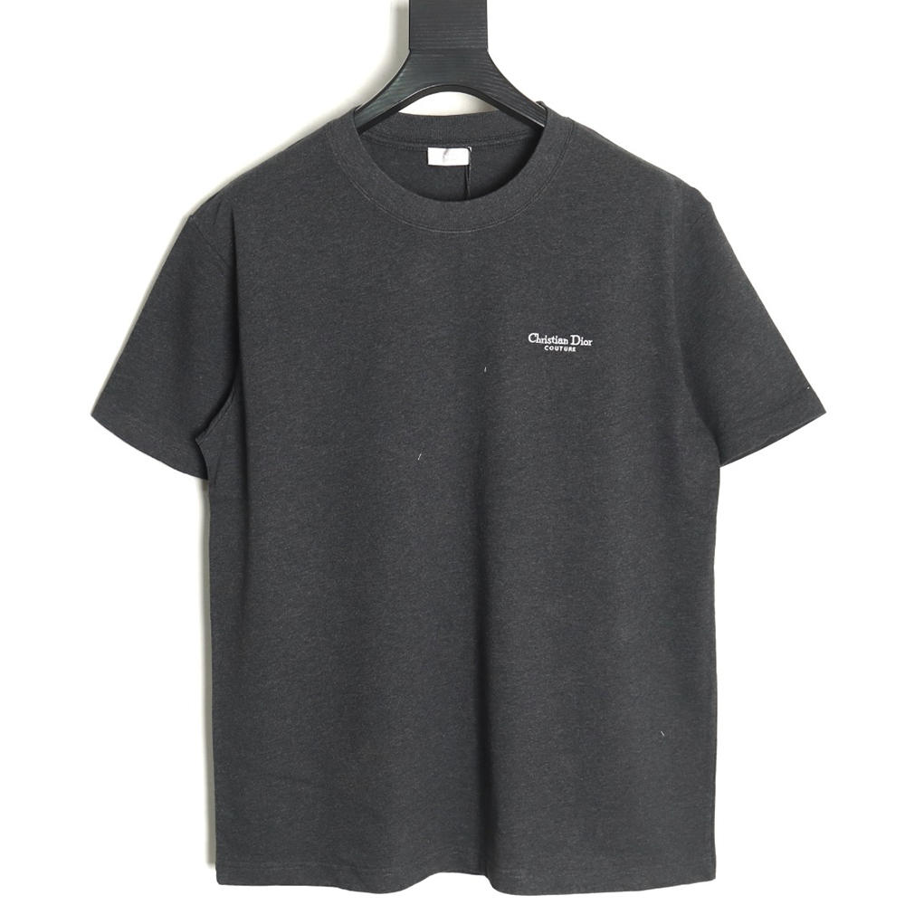 Dior Embroidered Lettering Grey Short Sleeve T-Shirt