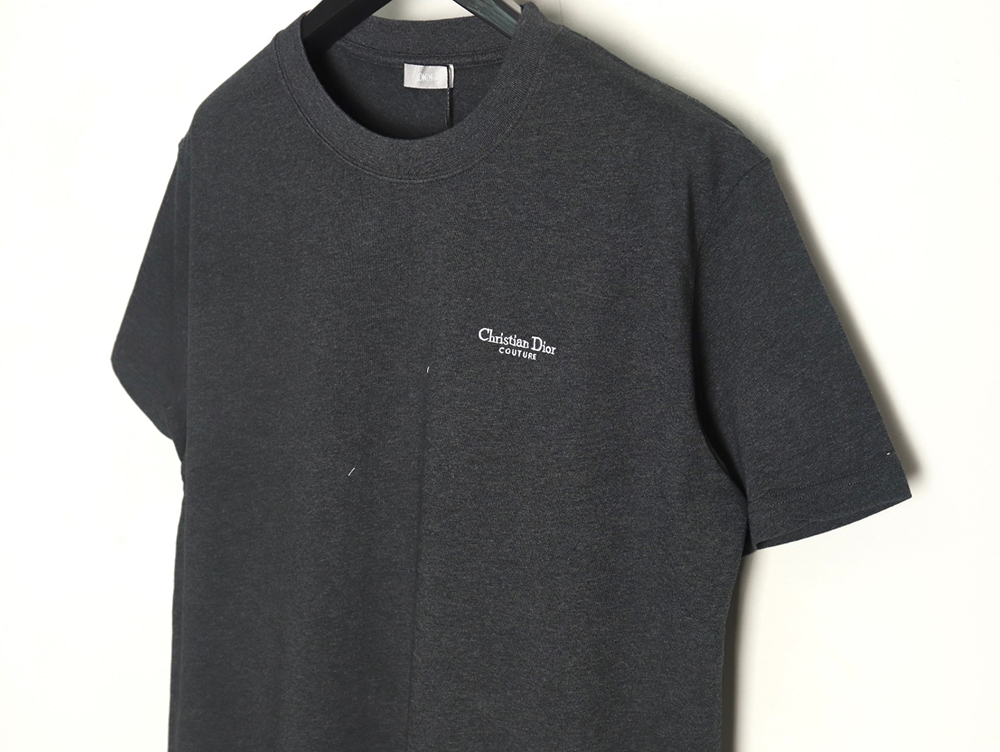 Dior Embroidered Lettering Grey Short Sleeve T-Shirt